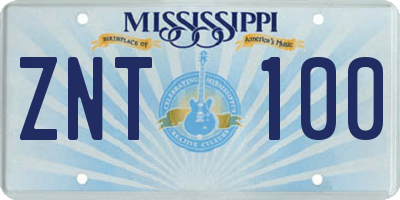 MS license plate ZNT100