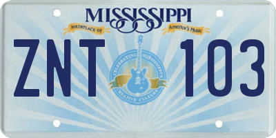 MS license plate ZNT103