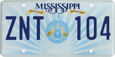 MS license plate ZNT104