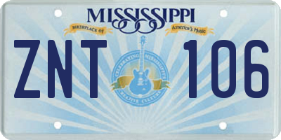 MS license plate ZNT106