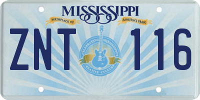 MS license plate ZNT116