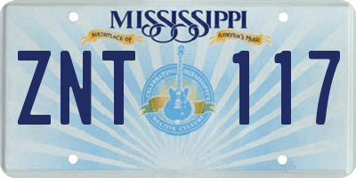MS license plate ZNT117