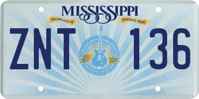 MS license plate ZNT136