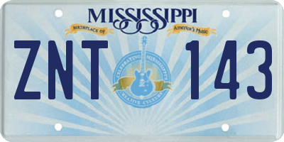MS license plate ZNT143