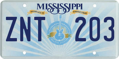 MS license plate ZNT203