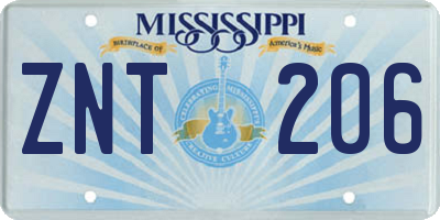 MS license plate ZNT206