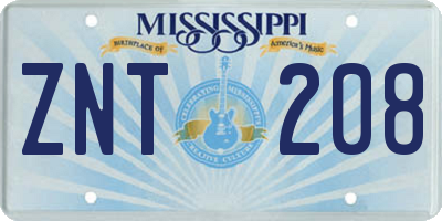 MS license plate ZNT208