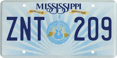 MS license plate ZNT209