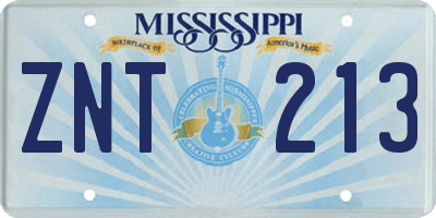MS license plate ZNT213
