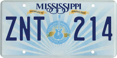 MS license plate ZNT214
