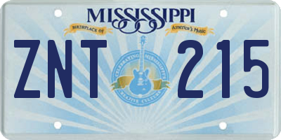 MS license plate ZNT215