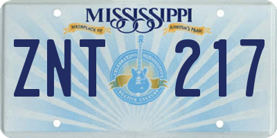 MS license plate ZNT217