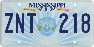 MS license plate ZNT218