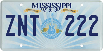 MS license plate ZNT222
