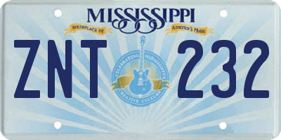 MS license plate ZNT232