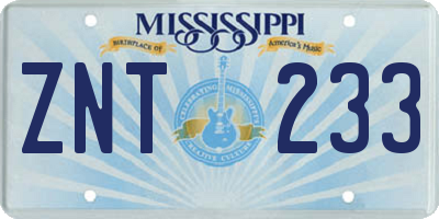MS license plate ZNT233