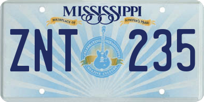 MS license plate ZNT235