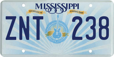 MS license plate ZNT238
