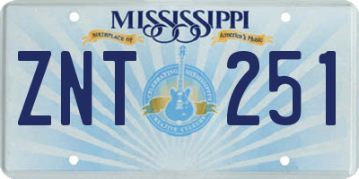 MS license plate ZNT251