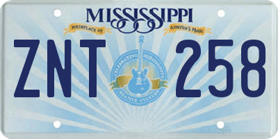 MS license plate ZNT258