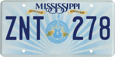 MS license plate ZNT278