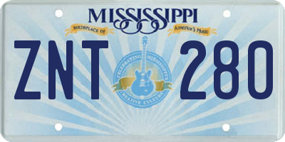 MS license plate ZNT280
