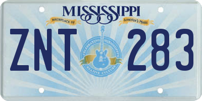 MS license plate ZNT283