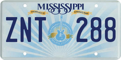 MS license plate ZNT288