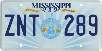 MS license plate ZNT289