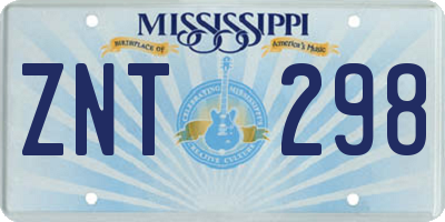MS license plate ZNT298