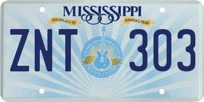 MS license plate ZNT303