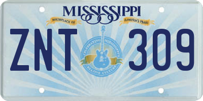 MS license plate ZNT309