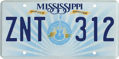 MS license plate ZNT312