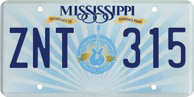 MS license plate ZNT315