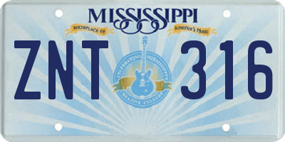 MS license plate ZNT316