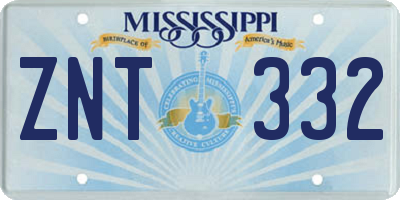 MS license plate ZNT332