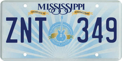 MS license plate ZNT349