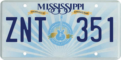MS license plate ZNT351