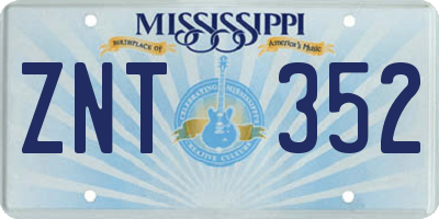 MS license plate ZNT352