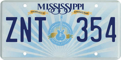 MS license plate ZNT354