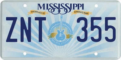 MS license plate ZNT355