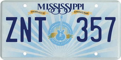 MS license plate ZNT357