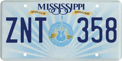 MS license plate ZNT358