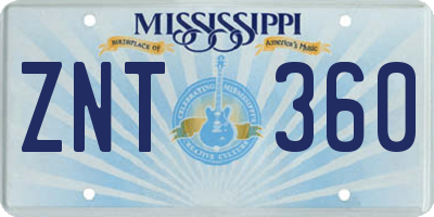 MS license plate ZNT360
