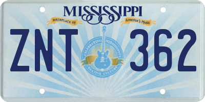 MS license plate ZNT362