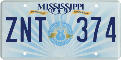 MS license plate ZNT374