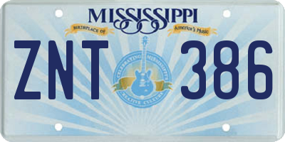 MS license plate ZNT386