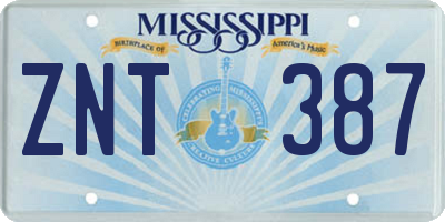 MS license plate ZNT387