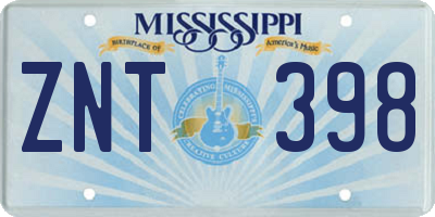 MS license plate ZNT398