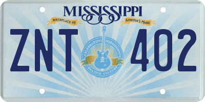 MS license plate ZNT402